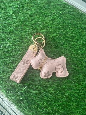 Designer-Inspired Pink Dog Keychain with Gold Hardware